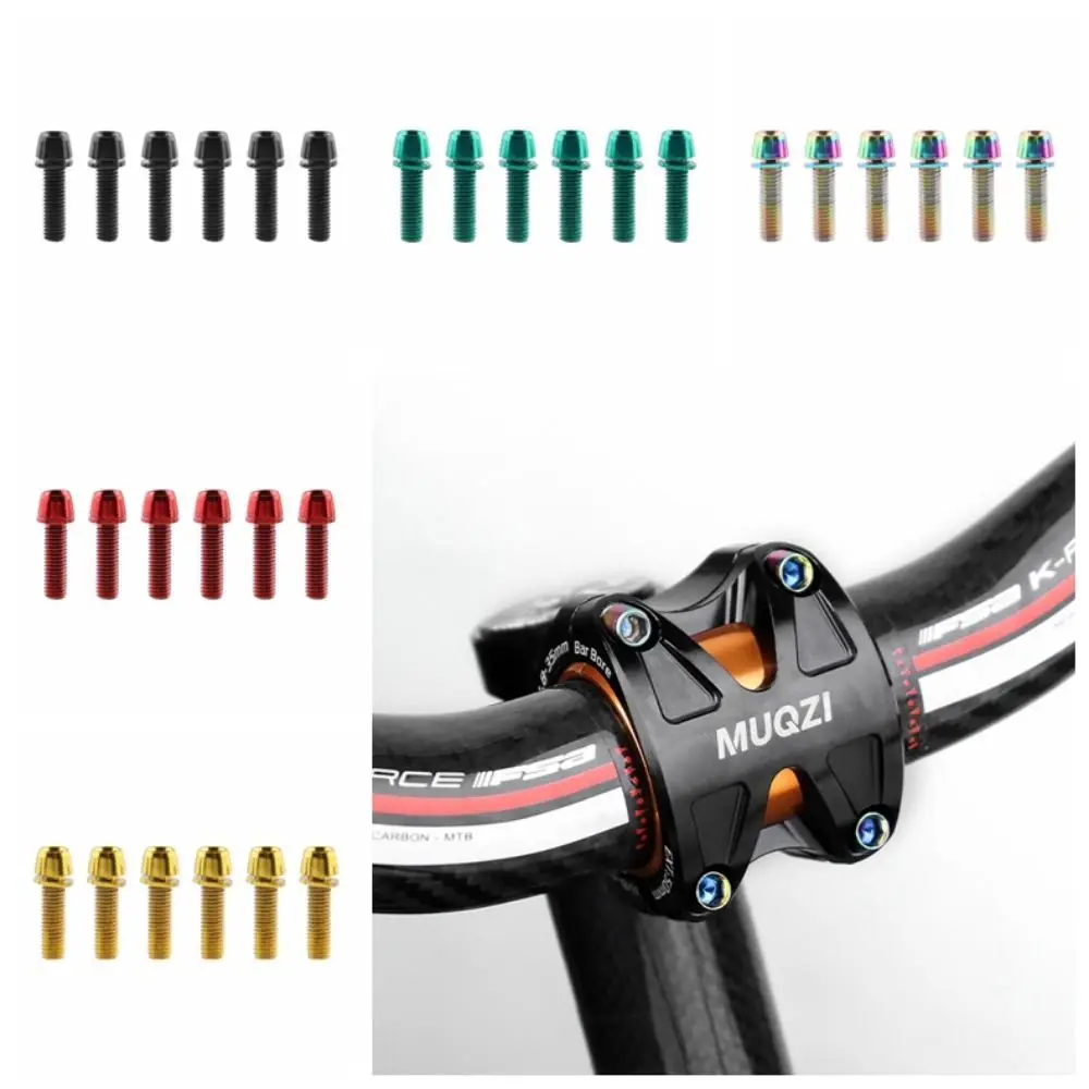 6pcs/set Titanium-plated Bicycle Handlebar Screws Stainless Steel Stem Riser Bicycle Disc Brake Caliper Bolt Fix Bolt M5 * 17MM view 4