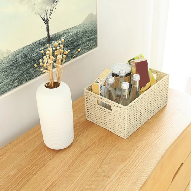 Woven Storage Basket Basket With Built-In Handle Paper Rope Basket