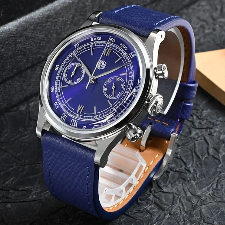 San Martin Men Chronograph Watch Pilot 38mm Quartz Wristwatch 50M Waterproof Sapphire Mirror Quick Release Strap VK64