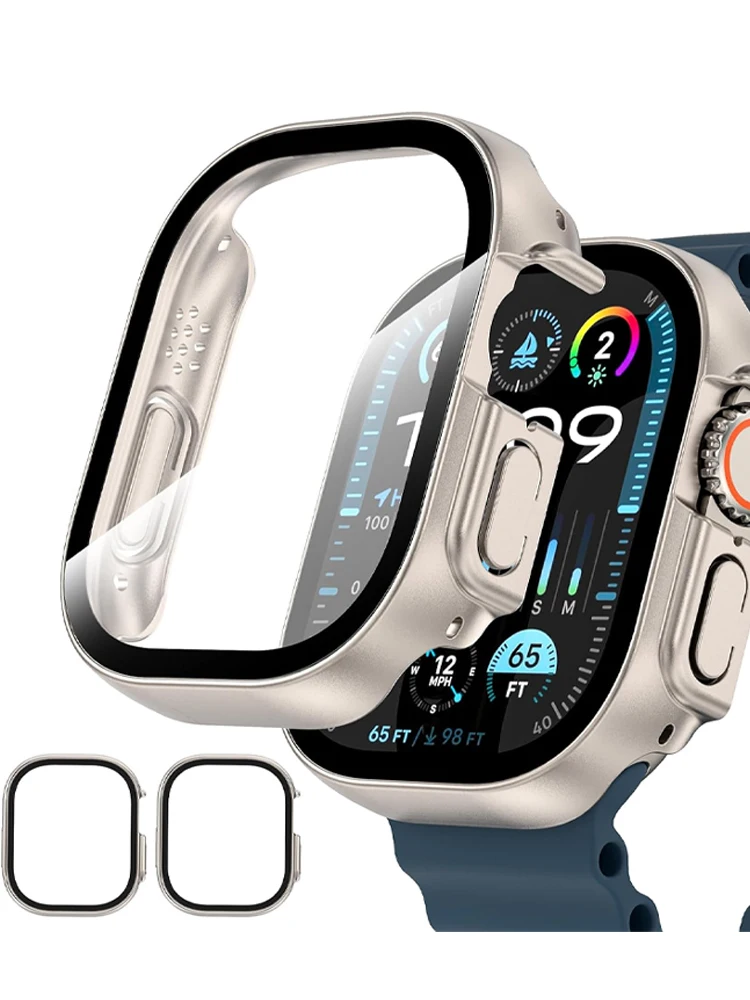 Abdeckung für Apple Watch Ultra 3 Gehäuse 49 mm PC-Stoßstange + Displayschutzfolie aus gehärtetem Glas iwatch Series Ultra 1 2 Schutzzubehör