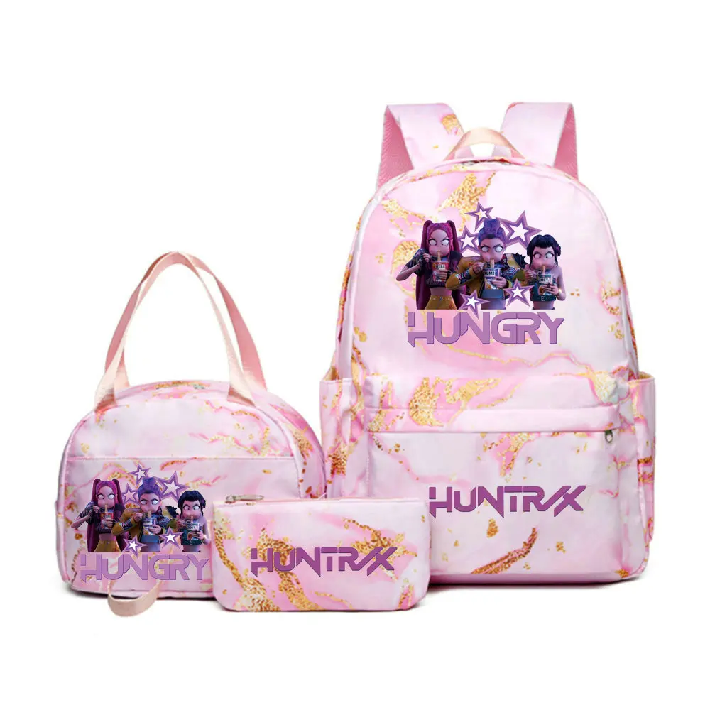 حقيبة ظهر Kpop Demon Hunters مع حقيبة غداء Zoey Rumi Mira Anime حقائب ظهر مدرسية هدايا العودة إلى المدرسة للطلاب 3 قطع