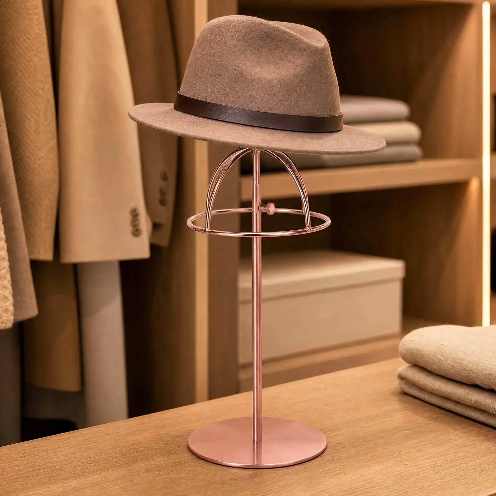 Hat Holder Display Rack Stainless Steel Tabletop Stand with Domed Frame for Retail Hat Organizer