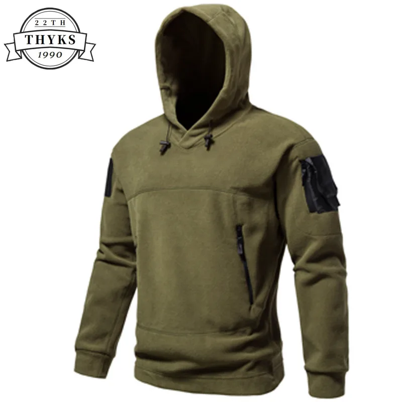 New Tactical Hooded Pullover Men's Outdoor Thermal Fleece Zipper Pockets Hoodies Military Windproof Warm Hiking Hunting Coats