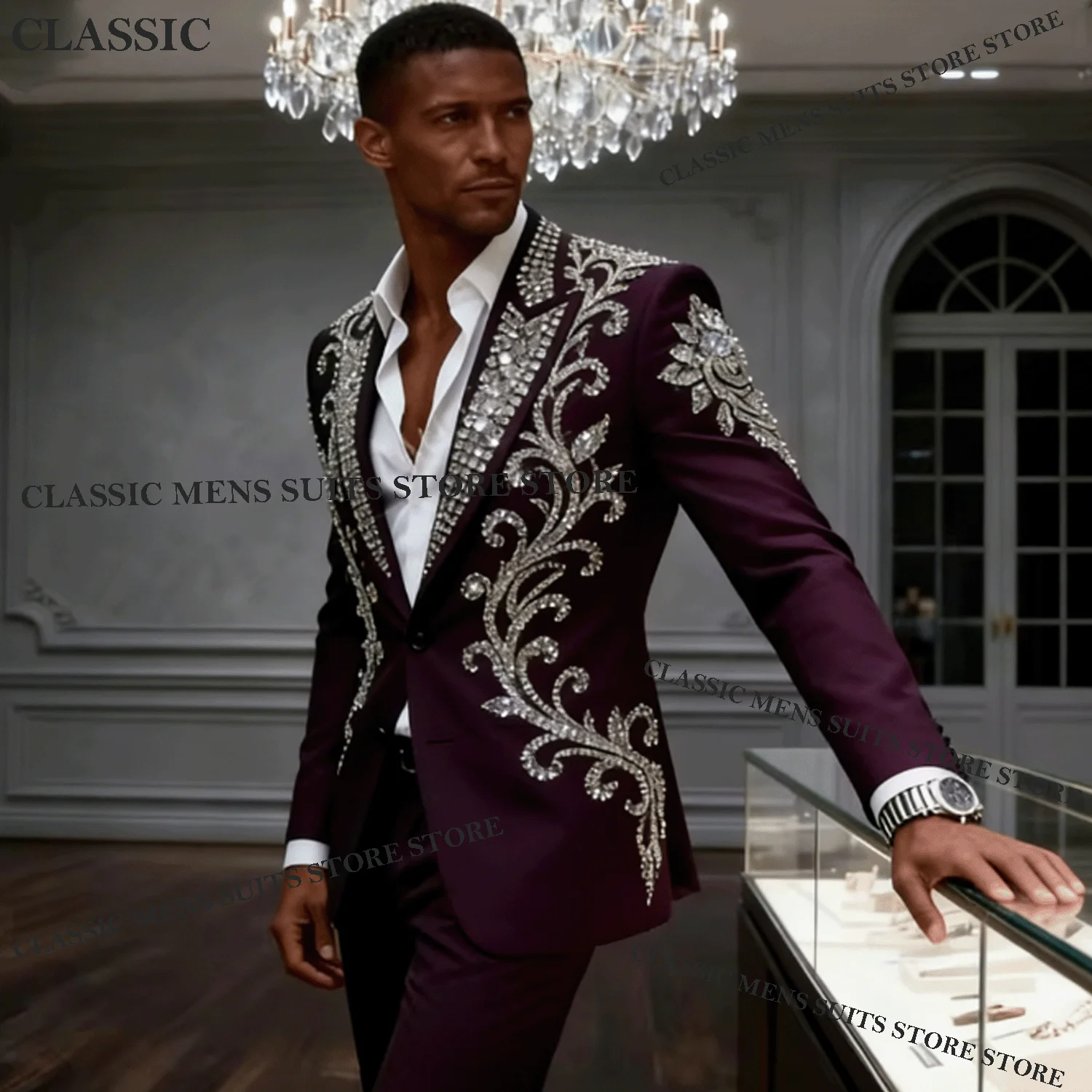 

Изысканные мужские костюмы из 2 предметов с кристаллами и стразами, свадебные смокинги для жениха, приталенные блейзеры, мужская одежда.