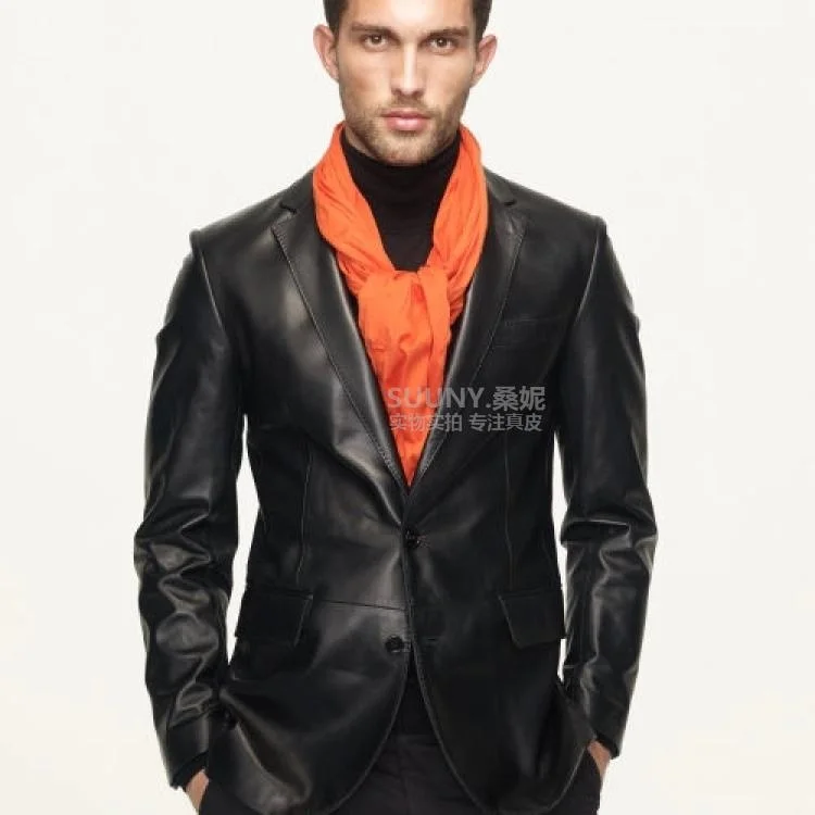 New Free shipping.asian size Brand Classic and tender sheepskin leather suit man,100% sheepskin quality genuine leather jacket