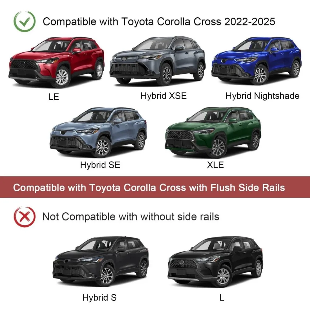 2PCS Crossbar Fits For Toyota Corolla Cross 2022-2025 Roof Rail Rack Cargo Bars Lockable Black