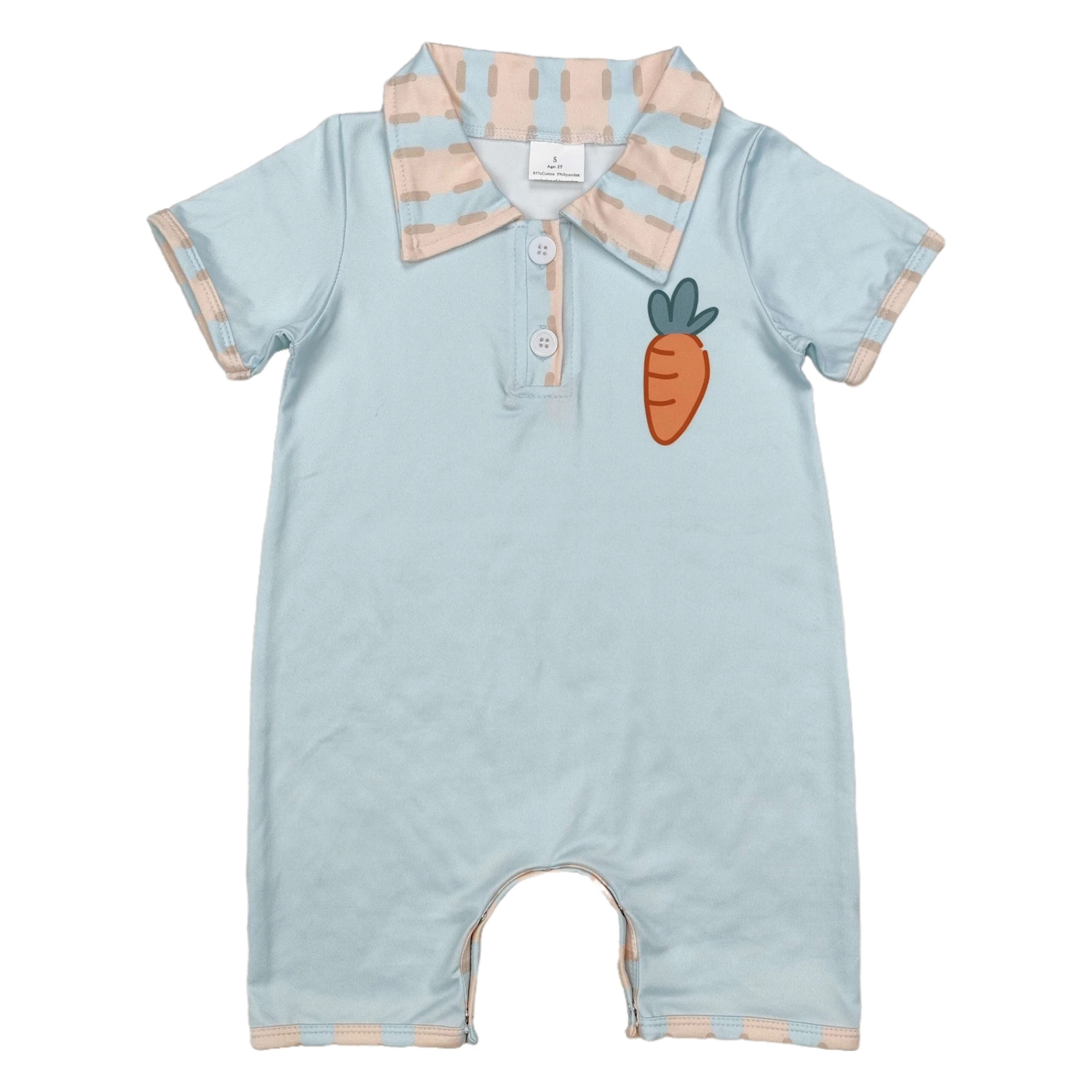 Wholesale Newborn Baby Boy Easter Romper Clothing Children Short Sleeves Carrot Bodysuit Kids Toddler Buttons One-piece Bubbles