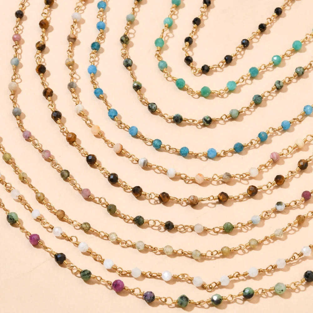 Neue Naturstein-Perlenkette für Damen, Goldfarben, Modeschmuck, Mehrreihige Perlenkette für Frauen, Großhandel – Detail 2
