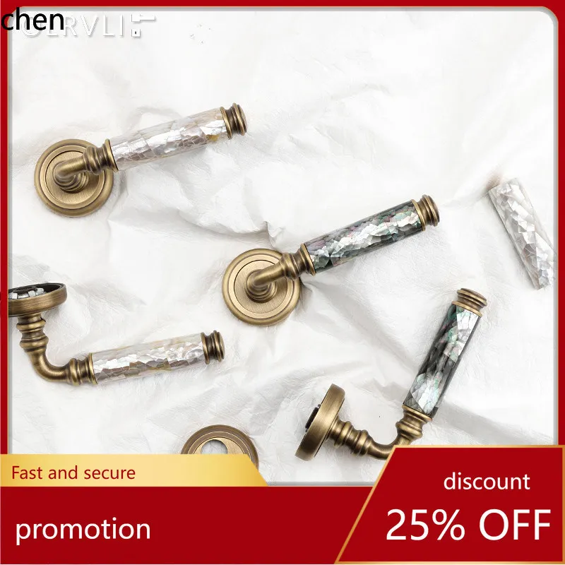 

HT Natural mother-of-pearl door lock bronze medieval style magnetic double door lock