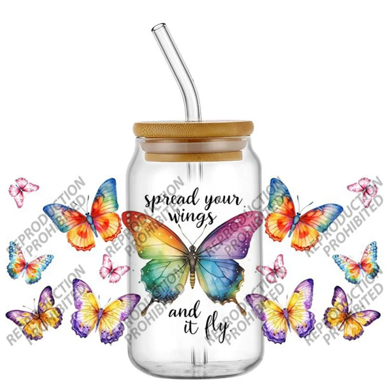 Schöne Cartoon-Schmetterlings-Aufkleber, 16oz UV DTF 3D-Transferaufkleber für Glas, Becher, Bastelarbeiten, DIY-Geschenk, kreativ