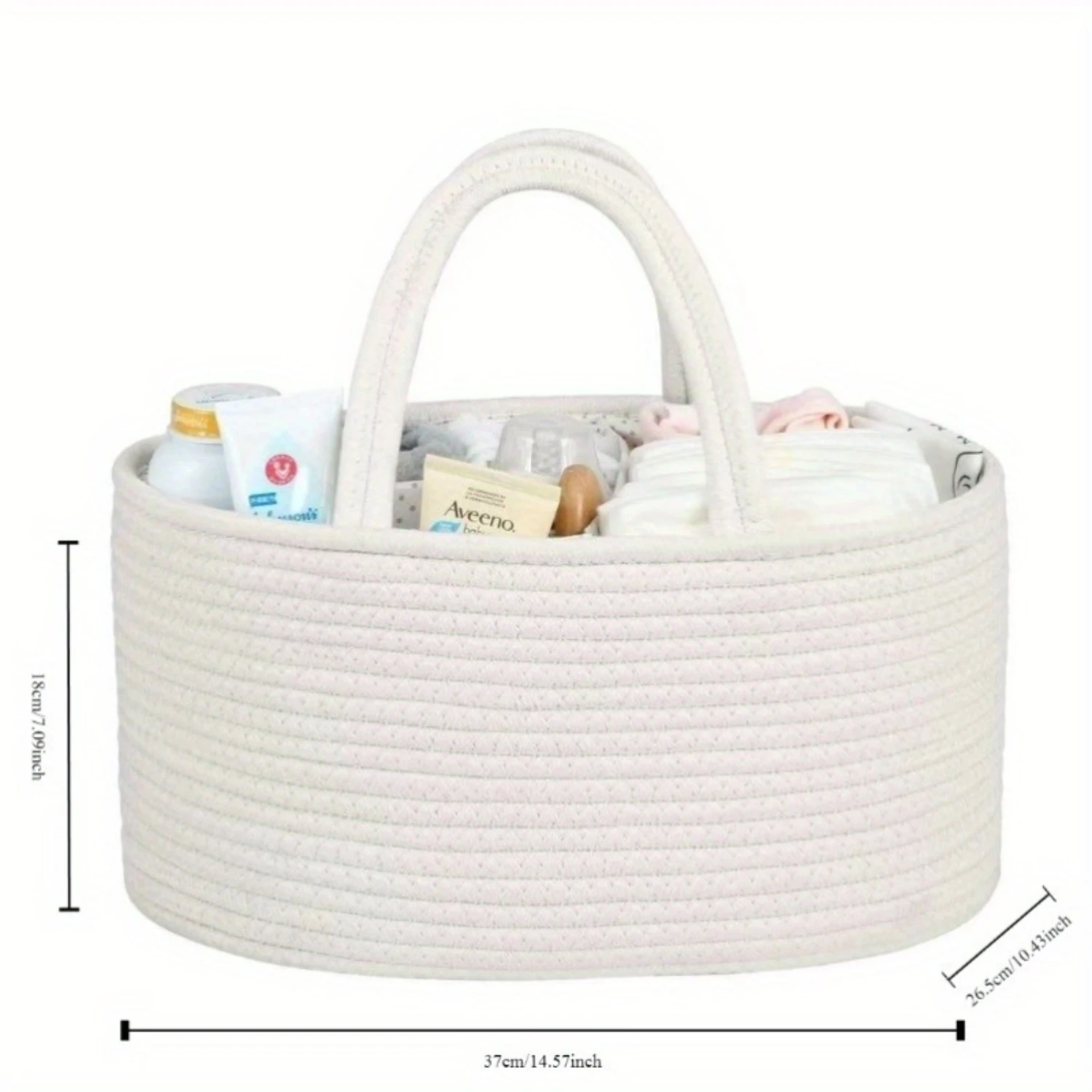 Cotton Baby Organizer Basket with Handles, 12-14 Years Appropriate, Nursery  Bin for Infant , Diaper Caddy with Compartments, Ne