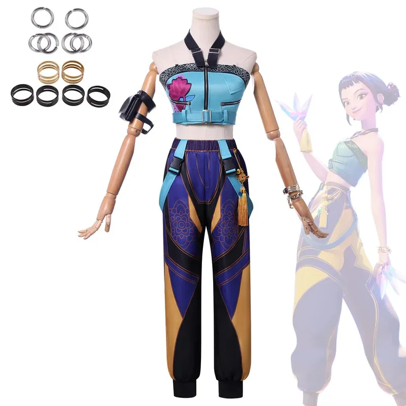 

aa69Anime KPop Demon Cos Hunters Superstar Zoe Cosplay Costume Zoey Wig Ring Full Set Girl Group Suit Women Halloween Party Role