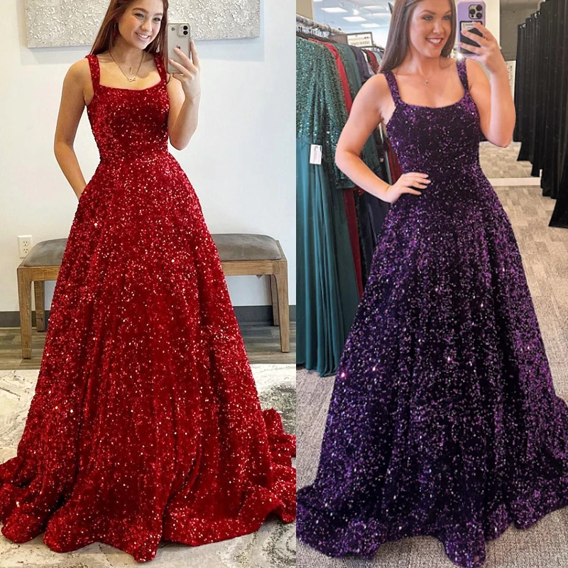 

Sparkling Sequin Evening Dress with Pockets Plus Size Prom Dresses Long Gown Formal Occasion Dresses vestidos de fiesta