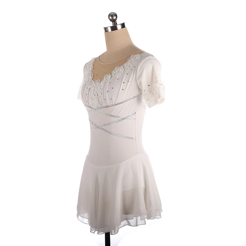 Nasinaya Figure Skating Competition Women's Children's Rhythmic Gymnastics Round Neck Short Sleeve Dress Light Blue Flower Dress