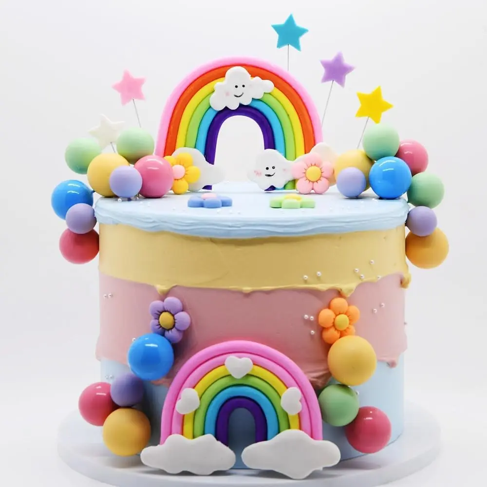 Regenbogen-Kuchenaufsatz, Regenbogen-Thema, Partyzubehör, Pastellkugeln, Kuchenaufsatz, Boho-Kuchenaufsätze – Detail 6