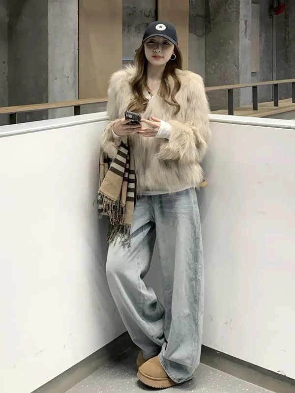 جينز أمريكي عتيق واسع الساق للنساء، بنطلون فضفاض مستقيم بقصة سكين، سروال طويل للخريف والشتاء، جديد بخصر عالٍ ومطرز