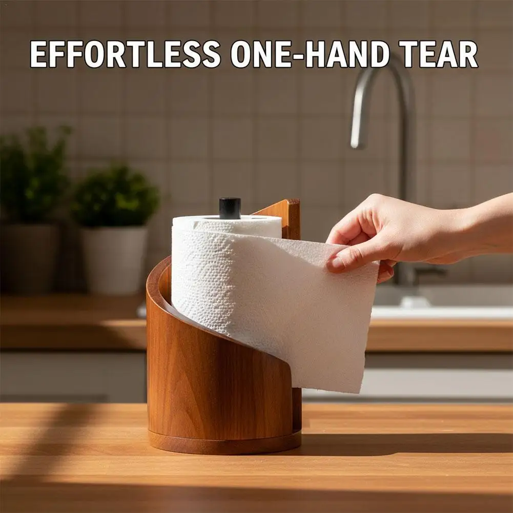 

Wooden Tissue Holder With Base Countertop Paper Towel Holder Large Capacity Wood Towel Roll Rack Wooden Toilet Roll Storage Rack