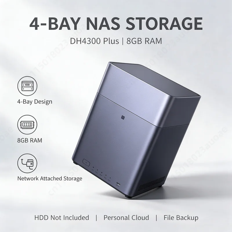 DH4300 Plus 4-Bay Desktop NAS, Diskless 120TB, 8GB RAM Network Storage With Remote Access & AI Photo Album