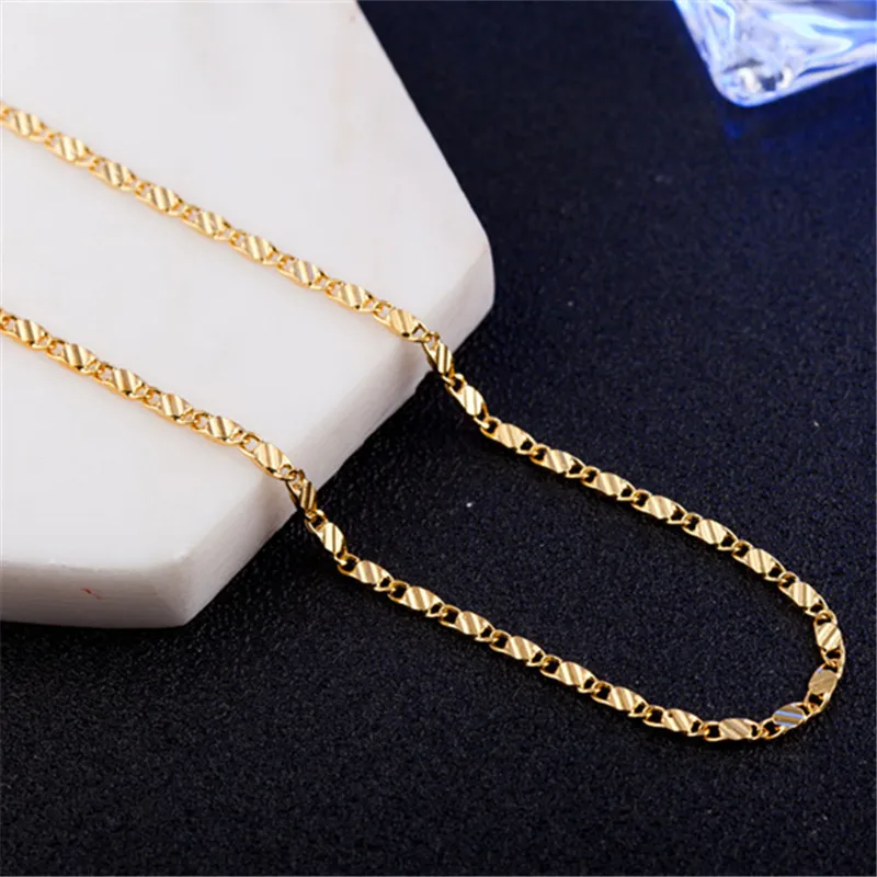 40-75cm 18k Gold Color Charm 2mm Flat Chain Necklaces For Women Men Luxury Fashion Party Wedding Jewelry image 2