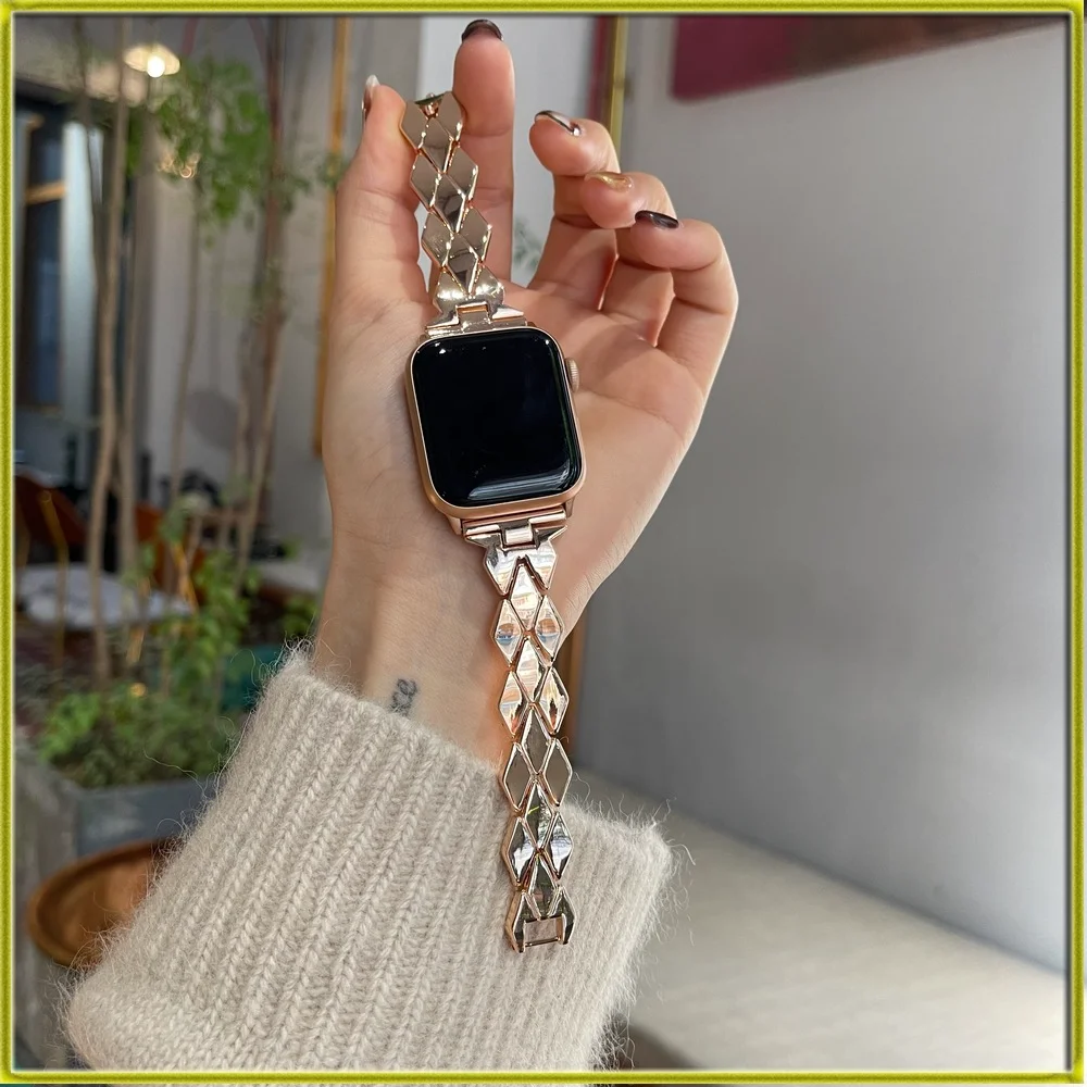 

Браслет для часов, новый ремешок для часов Apple Watch, тонкий металлический ремешок с маленьким ромбом, подходит для iwatch7123456