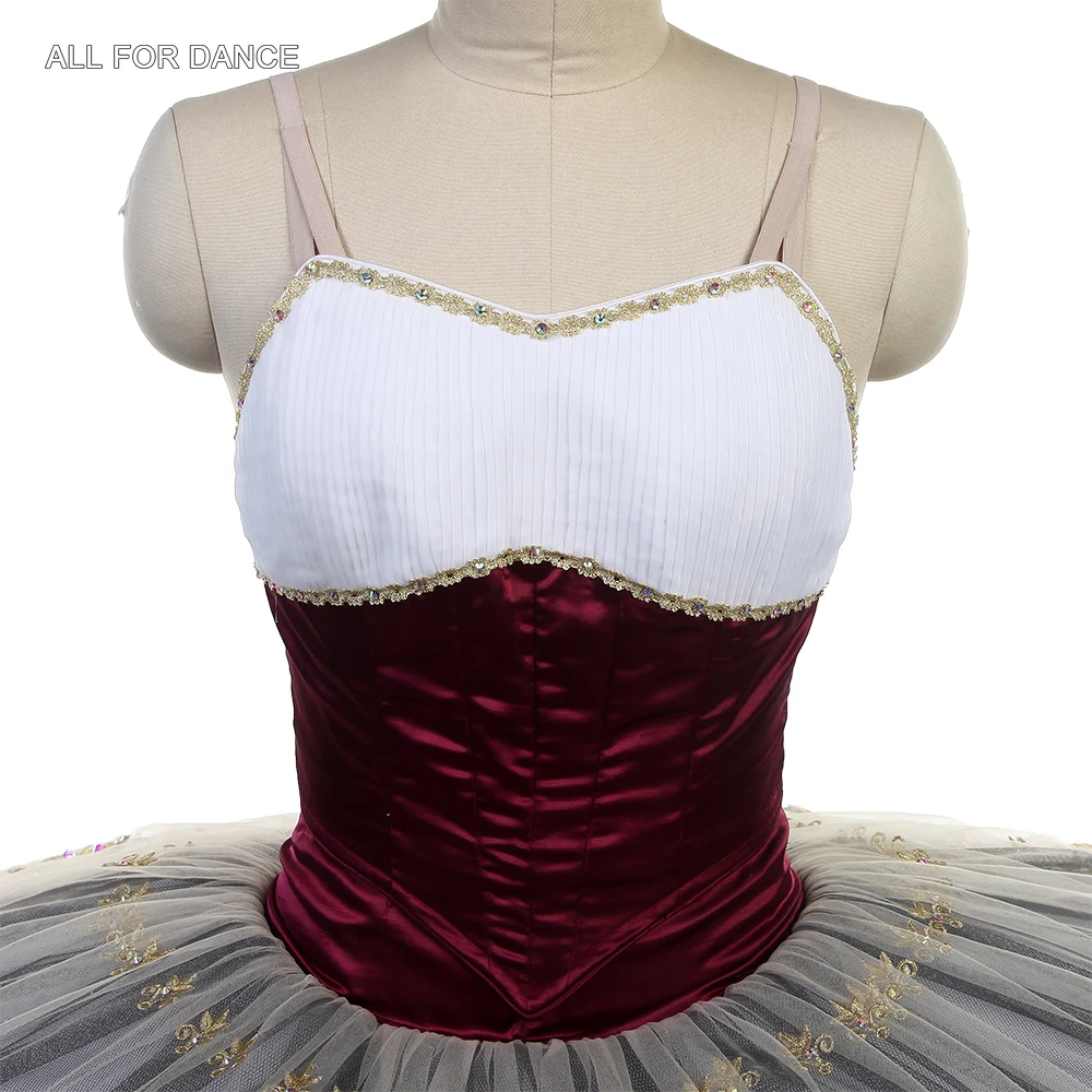 BKamp10-Tutu de danse de ballet professionnel pour filles et femmes, corsage haut blanc et bordeaux, fabriqué sur commande