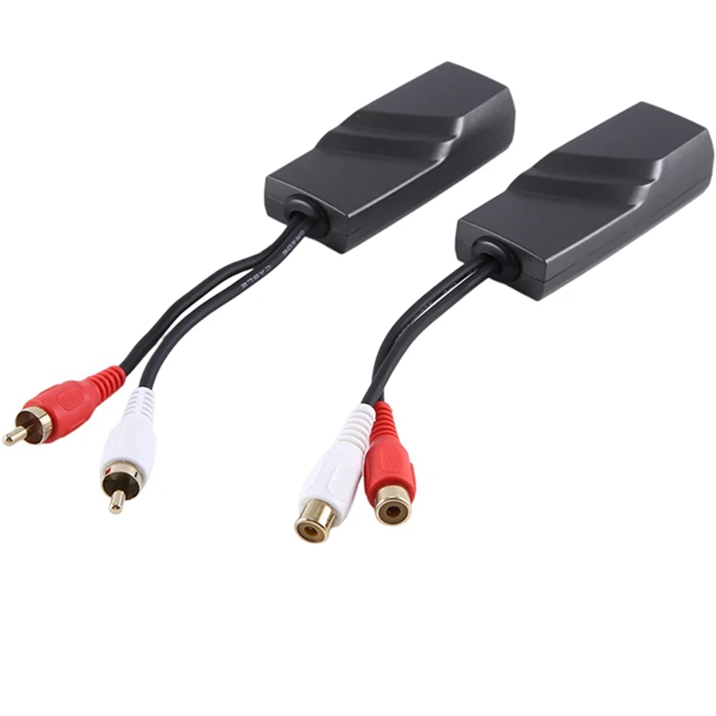 2 PCS RCA Audio Network Cable Extender Twisted Pair Transmitter Gray Plastic+Metal 2-Way Audio Extender RJ45 To RCA Extender