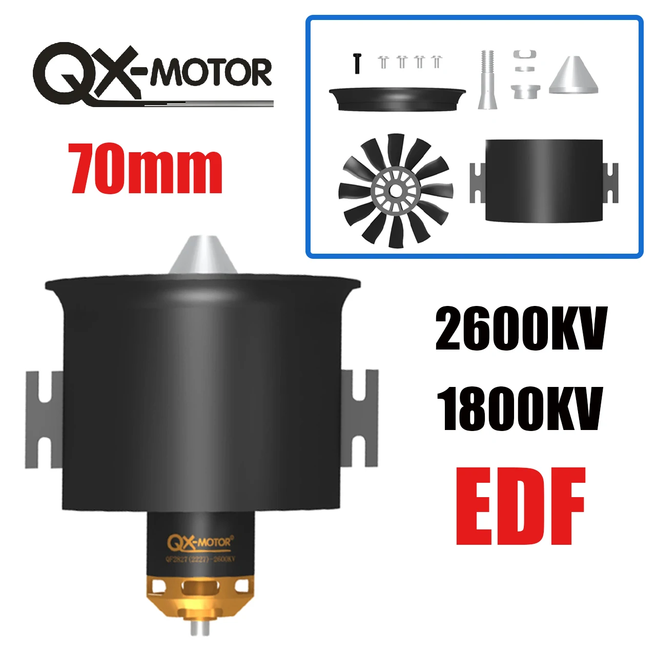 QX-Motor All Copper Wire Brushless Motor 70mm EDF 12 Blades Ducted Fan QF2827 1800kv 2600kv For RC Remote Control Toy Airplane