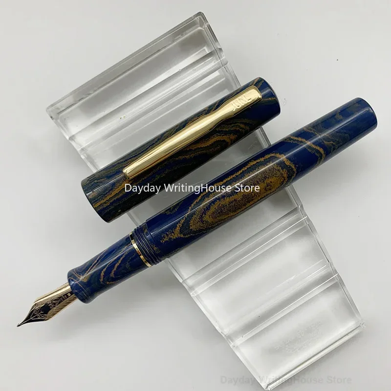 

New JunLai 631 Gold Clip 14K NO.32 Nib Gold Fountain Pen Plain Nib German Cumberland Rigid Natural Rubber Piston Long Knife Pen