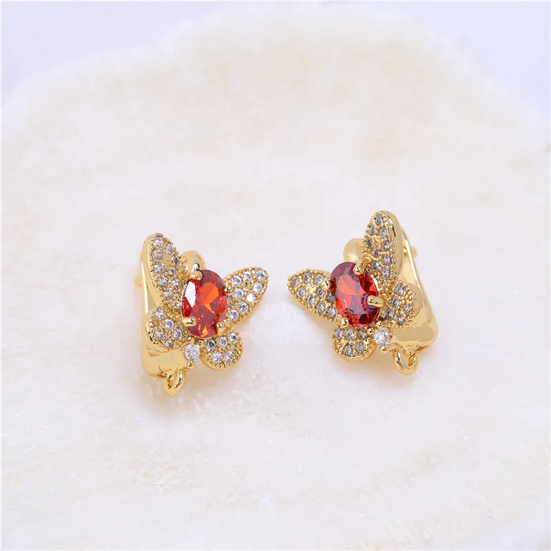 Luxury Inlay Gemstone Earring Hook Clasps Crystal Butterful Shape Earrings Finding DIY Jewelry Accessories 2021 New Arrival