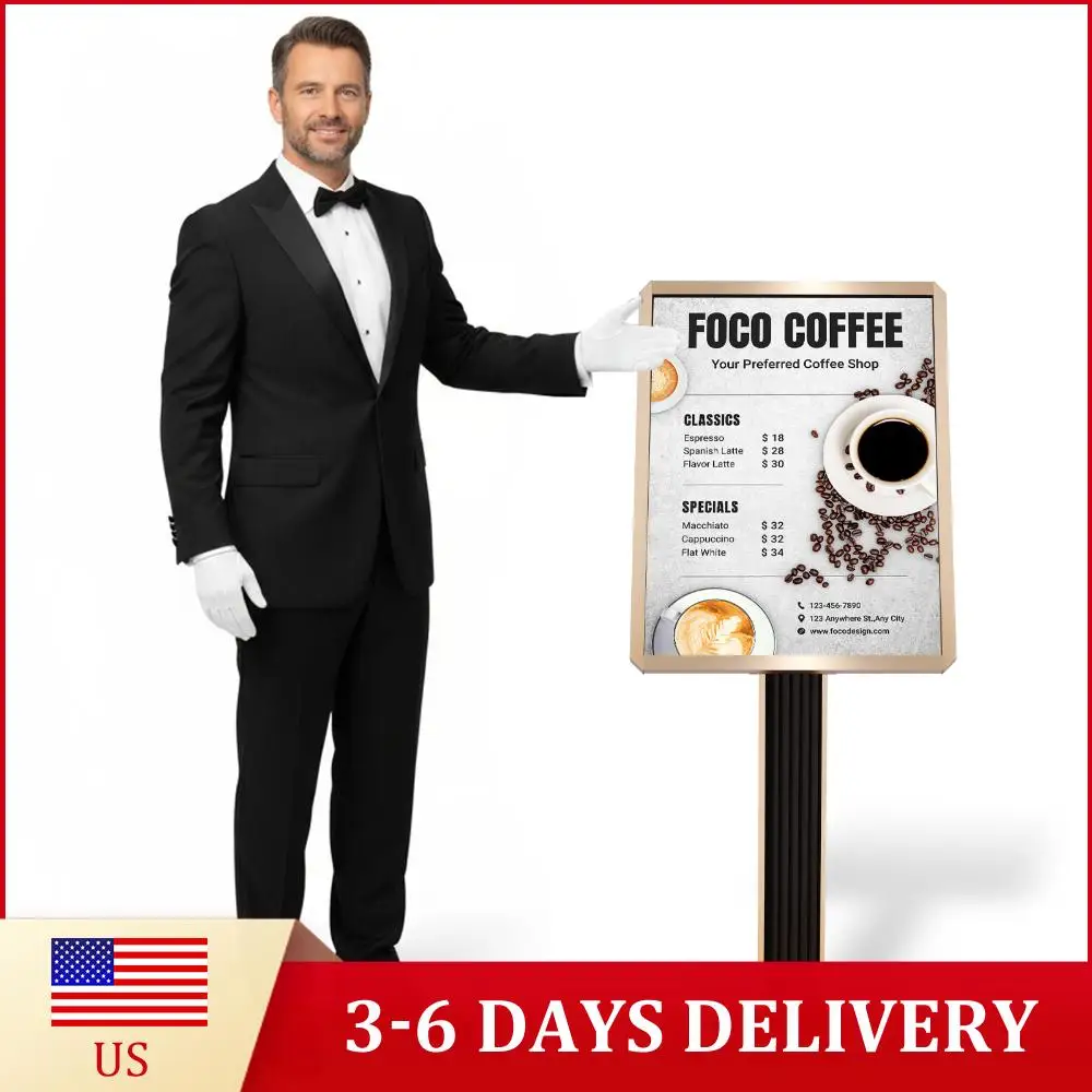 

Напольный рекламный стенд-постамент с регулируемой высотой и быстросъемной рамкой для торговых центров, школ, ресторанов