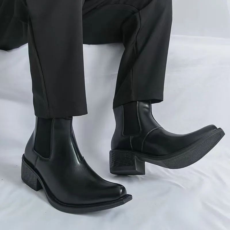 

Men's 2026 Classic Chelsea Boots Pointed Toe Leather Ankle Boots Men British Style Short Boots High-top Business Formal Shoes
