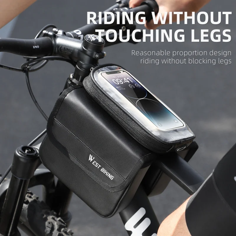 WEST BIKING Waterproof Bicycle Frame Bag with Double Pouch & 7.2 Inch Touch Screen Phone Pocket MTB Top Tube Cycling Travel Bag