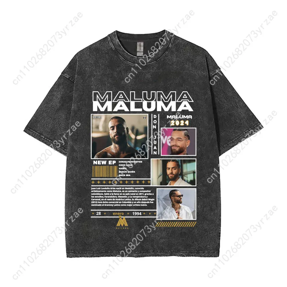 Rapper Maluma Retro Wash Tshirt Man Woman High Quality Vintage T Shirt Cotton Short Sleeves Fashion T-shirt Soft Breathable Tops
