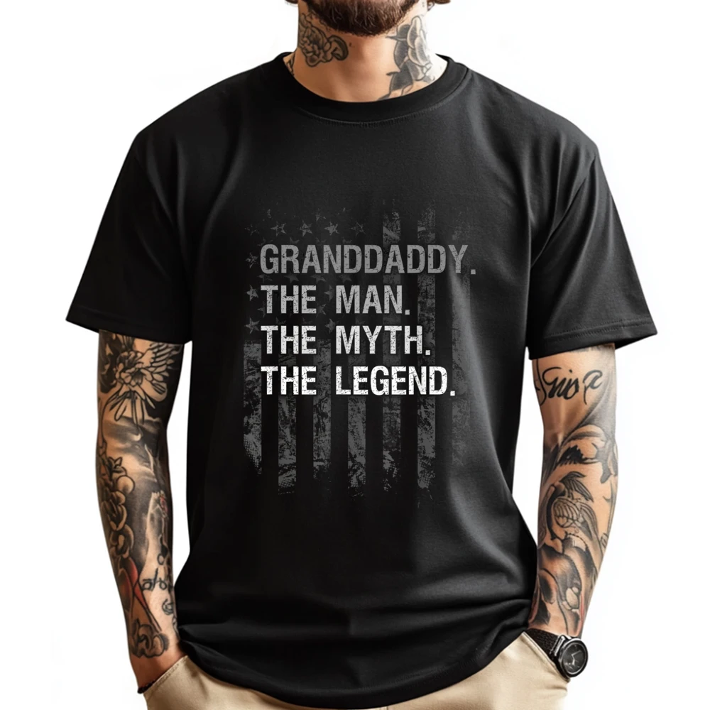 

Granddaddy The Man Myth Legend American Flag Streetwear Men Student Spring Tshirt Funny Camiseta Casual