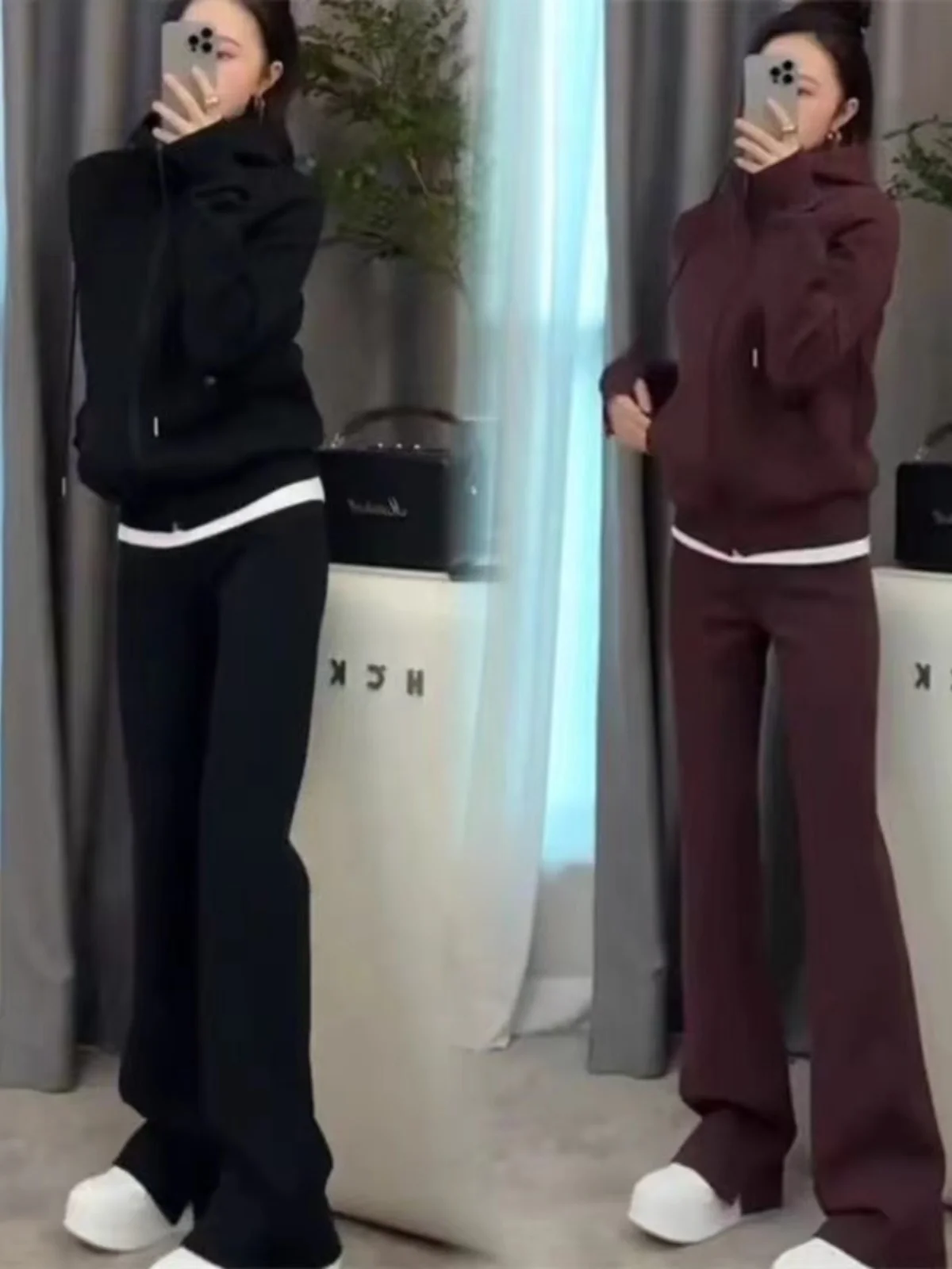 

Spring Autumn 2026 Women's Casual Sportswear Set Hooded Slimming Versatile Jacket Wide Leg Pants Two Piece Set Polyester Fiber