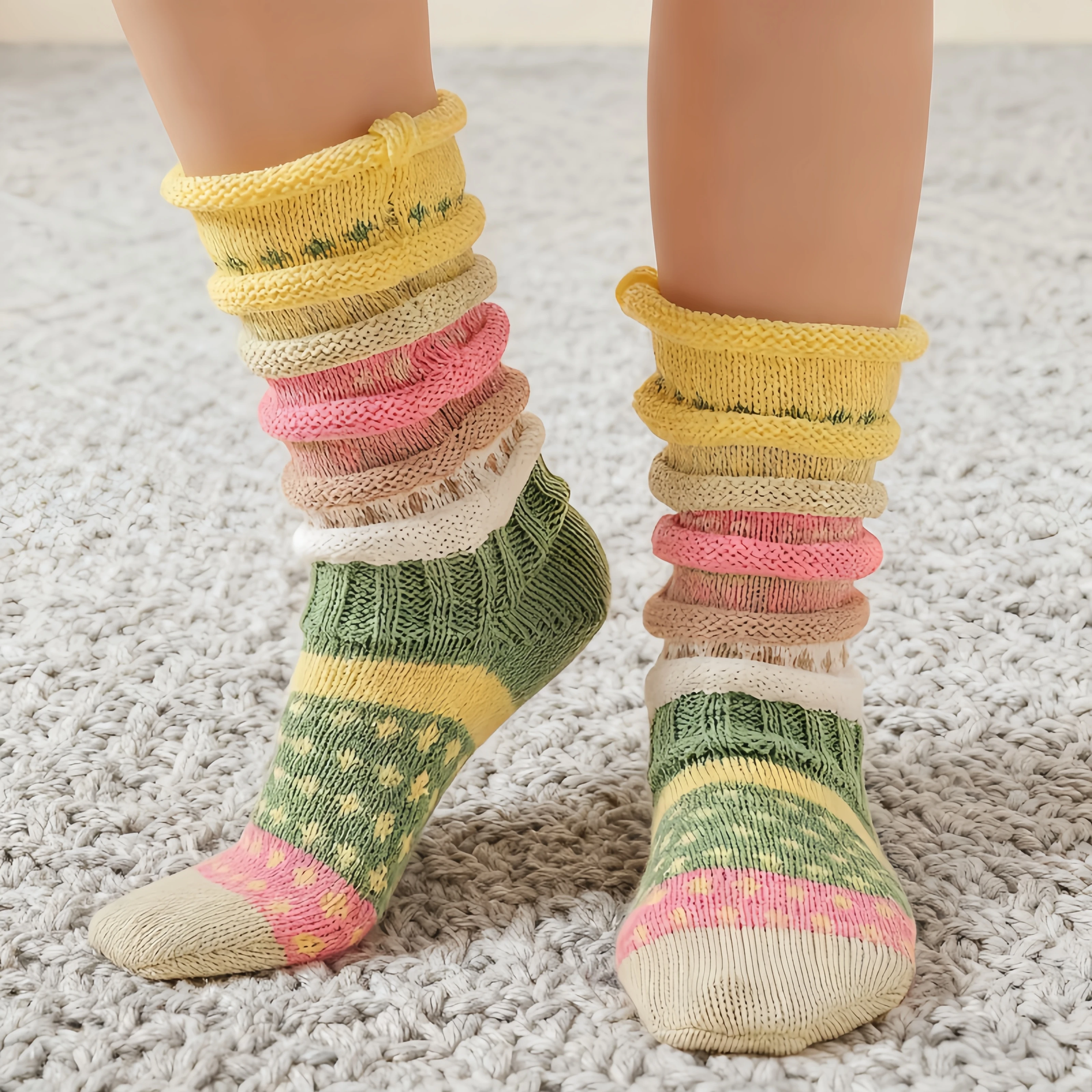 

Теплые зимние женские термоноски до середины икры Комбинированные пастельные и яркие цвета Холодостойкие нескользящие мягкие подошвы