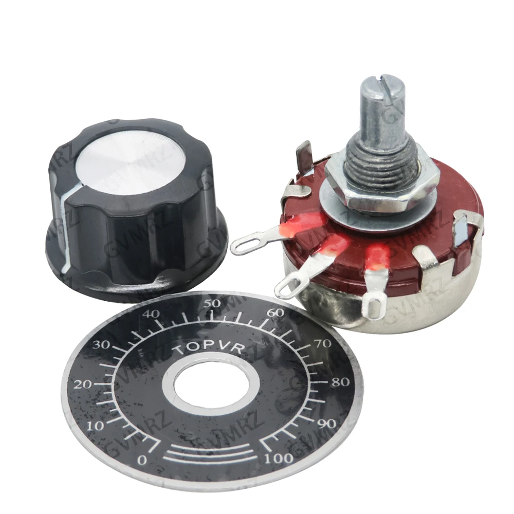 WTH118 4K7 2W 1A resistor 1K 2K2  WTH118-2W Round Shaft Carbon Rotary Taper resistor +MF-203 Potentiometer scale  1M 22K 4K7 10K