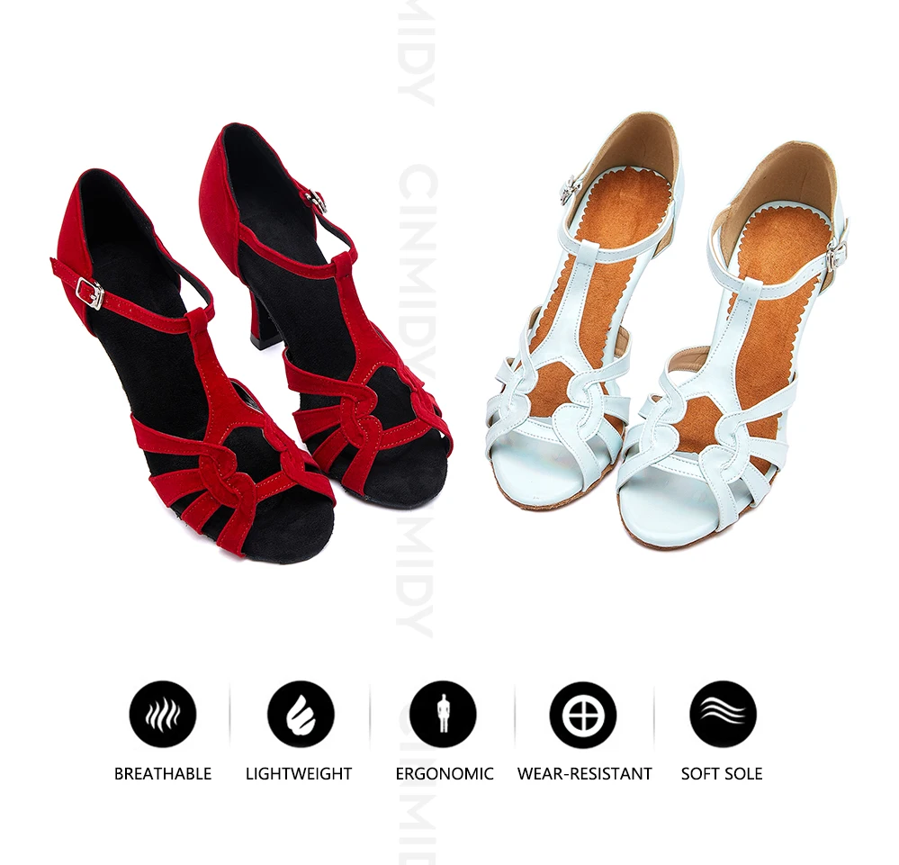 CINMIDY Damen Salsa Tanzschuhe Mädchen Latein Tanzschuhe Damen Partyschuhe Weiche Sohle Ballroom Tanzschuhe Hohe Absätze Kubanischer Absatz – Detail 4