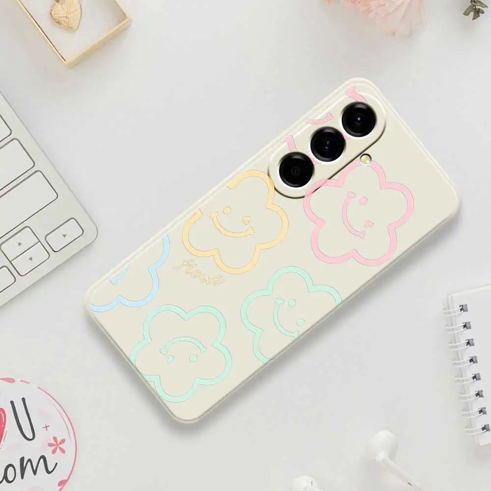 꽃 스마일리 페이스 폰 케이스 삼성 갤럭시 A56 A32 A23 A22 5G A32 A23 4G A55 A54 A53 A52 A51 A35 A34 A31 A25 소프트 커버