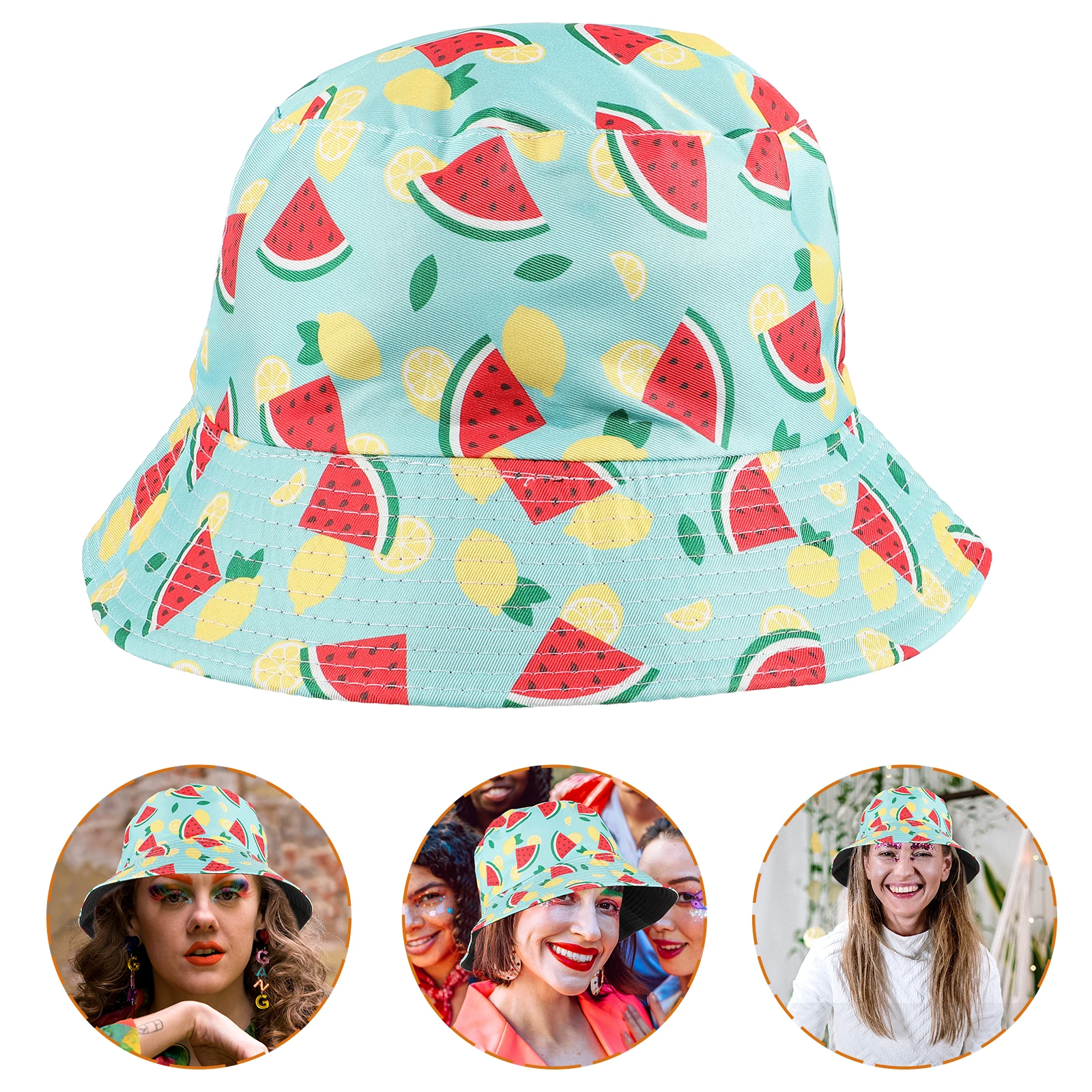 

Watermelon Print Fisherman's Hat Bucket Hats Women Cap Outdoor Leisure for Fabric Hunting