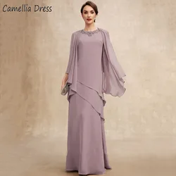 Beauteous O Neck Sheath Mother Dresses For Weddings Sleeveless Beading Formal Dress Tiered Floor Length Wedding Party Gown
