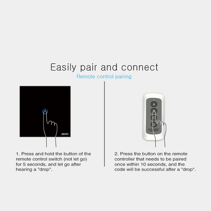 UBARO EU Wireless Remote Control Switch Black Luxury Crystal Glass Panel Smart Home Wall Light Led Indicator Sensor 1/2/3 Gang