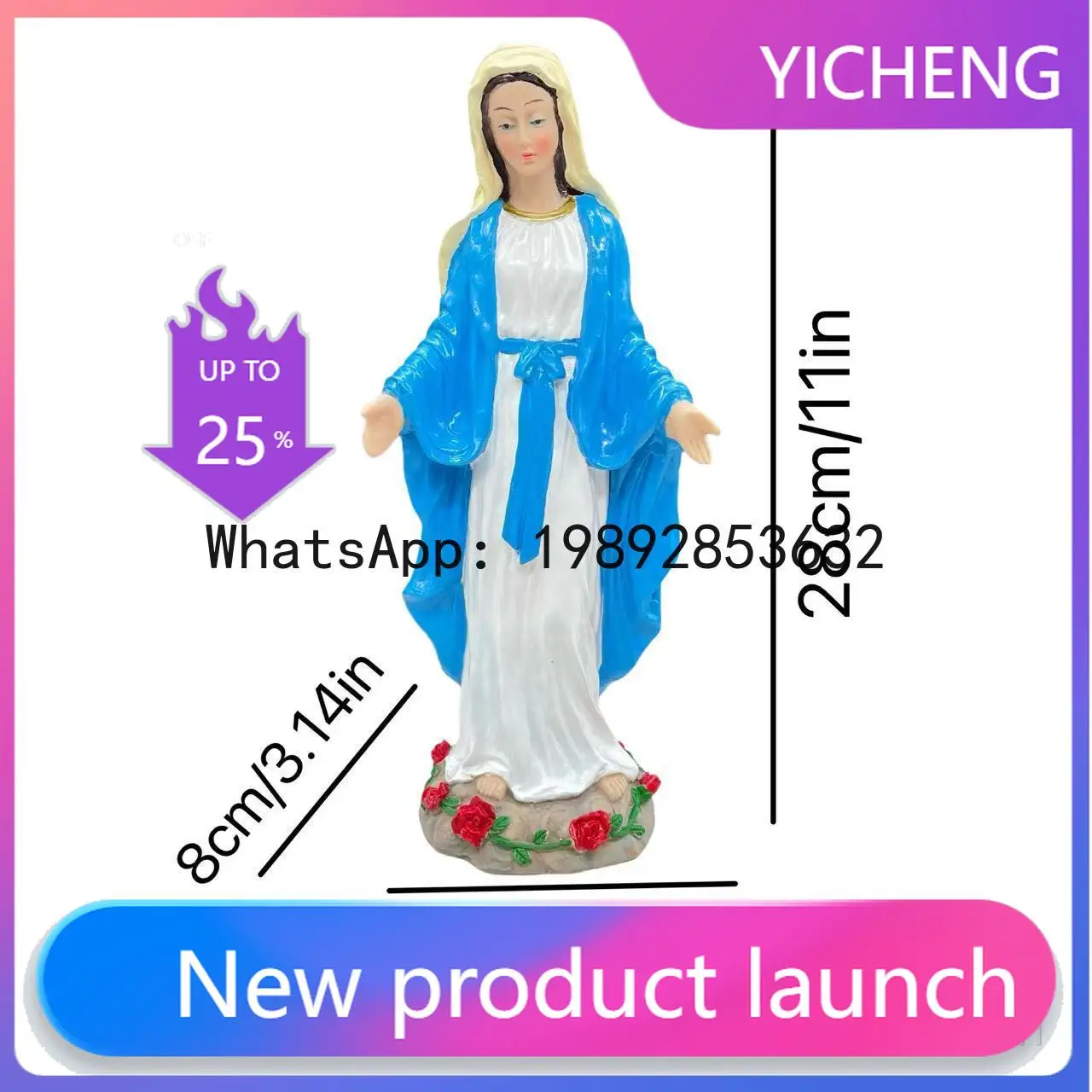 

ZZ28CM High Virgin Mary Statue Hand Painted Resin Crafts Religious Gifts for Home Decoration