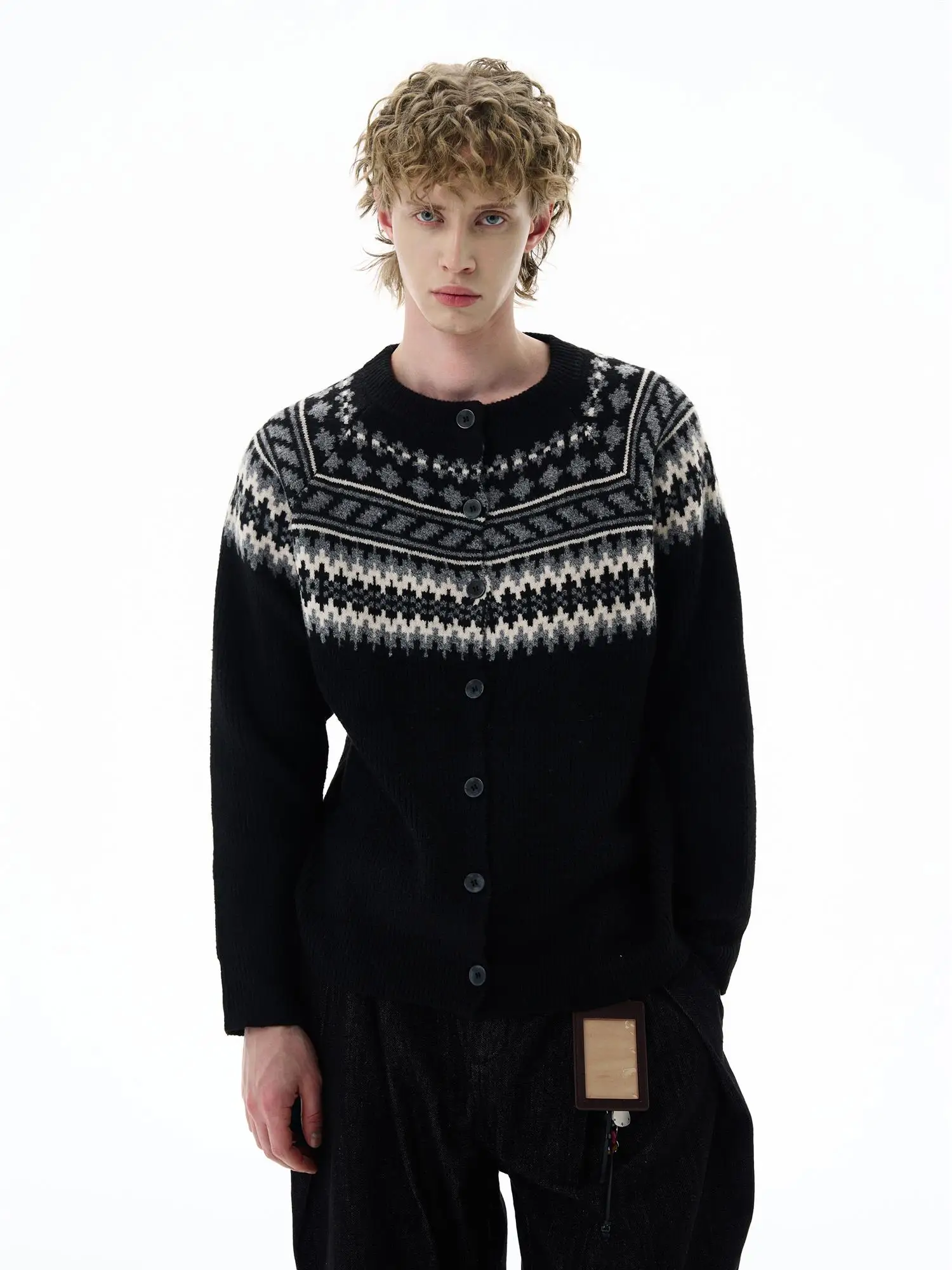 

Autumn Winter American Fair Isle Knitted Sweater ex Oversized Casual Open Cardigan Outerwear Soft Polyester Fiber