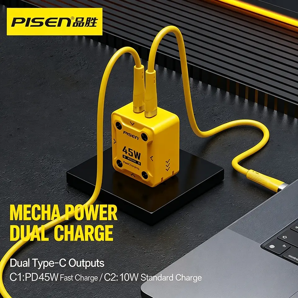 Pisen 45W Dual USB-C GaN Fast Charger for Phones, Tablets & Laptops