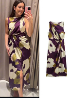 TRAF Women Summer Long Dresses 2025 New Fit Party Fashion Vintage Female Sleeveless Flower Print Round Neck Midi Dress Woman ﻿