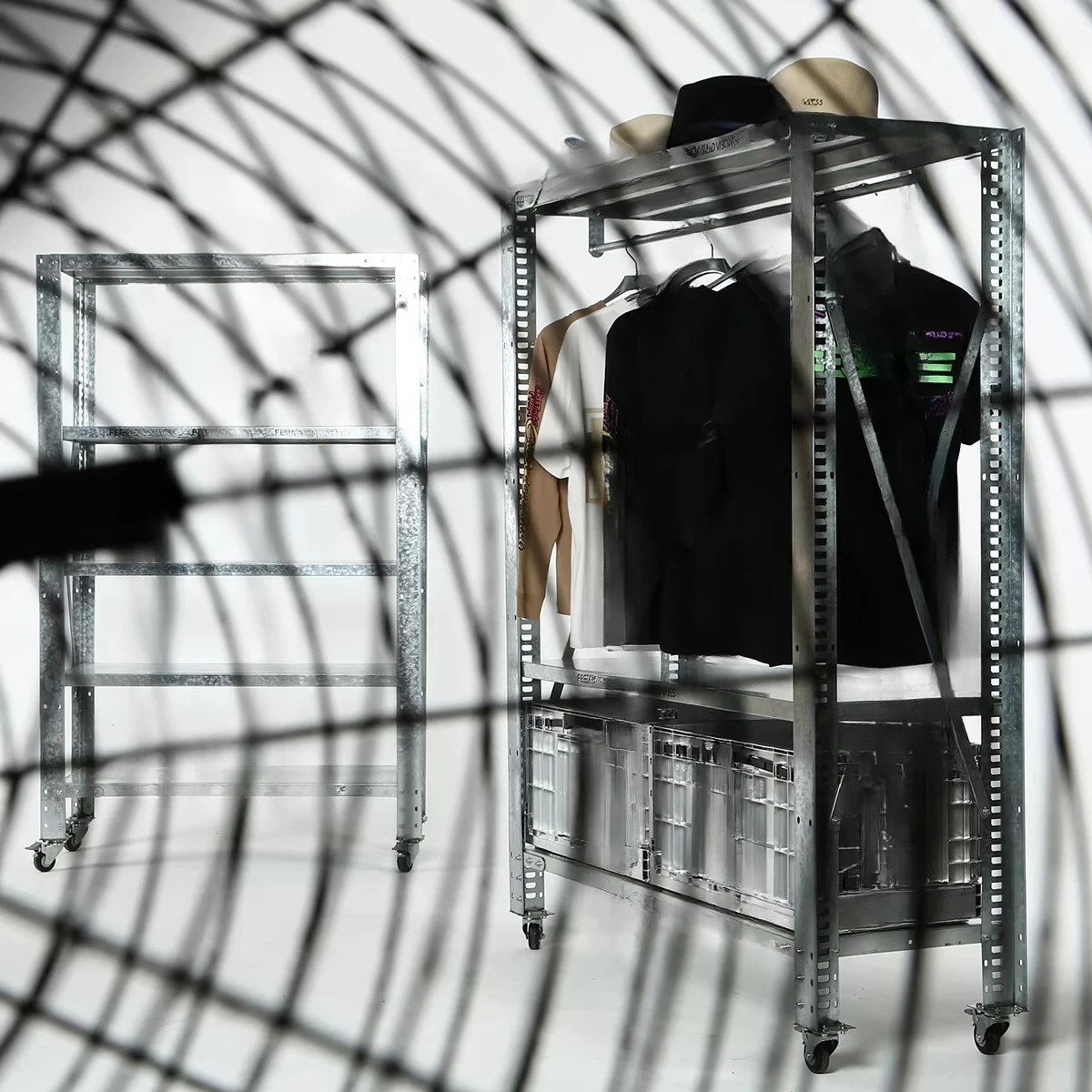 Clothing store display racks, storage displays