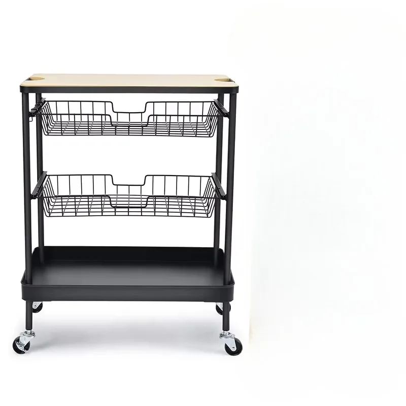 Kitchen Island Serving Utility Cart with Removable Tabletop Rolling 4 Tier Storage Trolley with 2 Basket Sliding Drawers