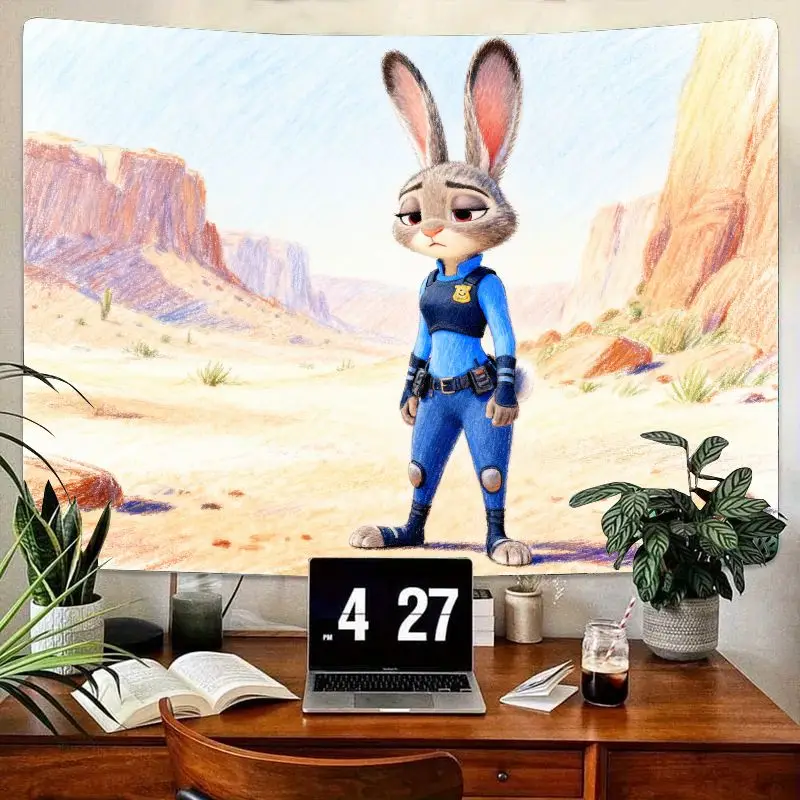 

1 шт. Зоотопия Джуди Хоппс Полицейский кролик мультфильм гобелен, настенное искусство в пустыне, полиэстер Декор для гостиной, спальни, подарок для фанатов.