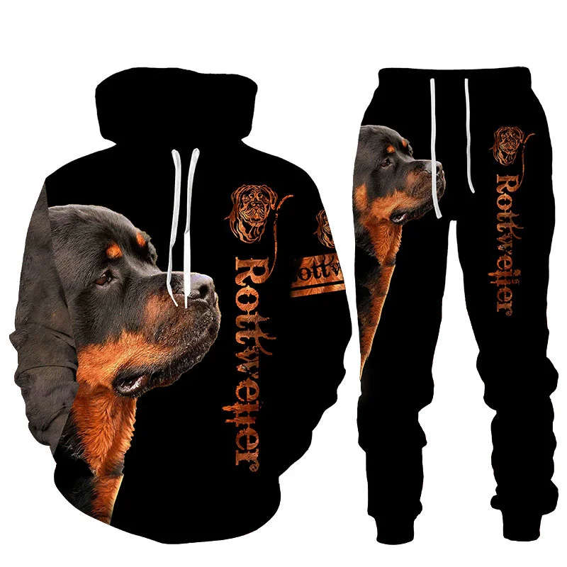 Rottweiler Dog 3d Printed Hoodie Suit Male Autumn Winter Casual Sweashirts Sweatpants Men Tracksuit Set Fashion Men\'s Clothing